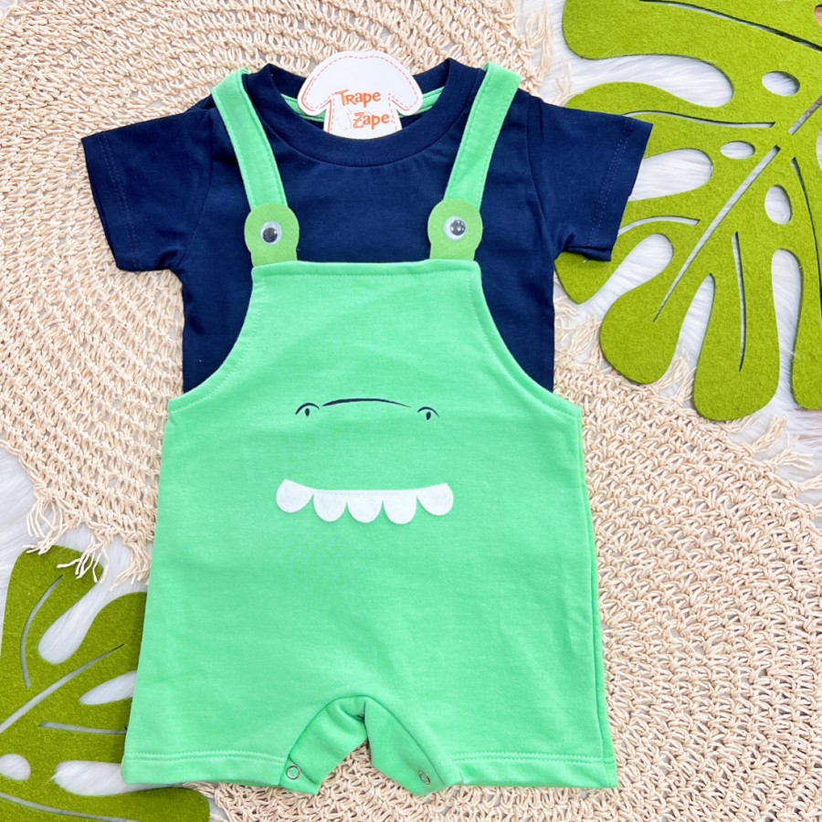 Conj. Camiseta Manga Curta e Jardineira Dino - Verde